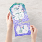 海の水の色のベビーシャワーの下 オールインワン招待状 (貼ってはがせる)