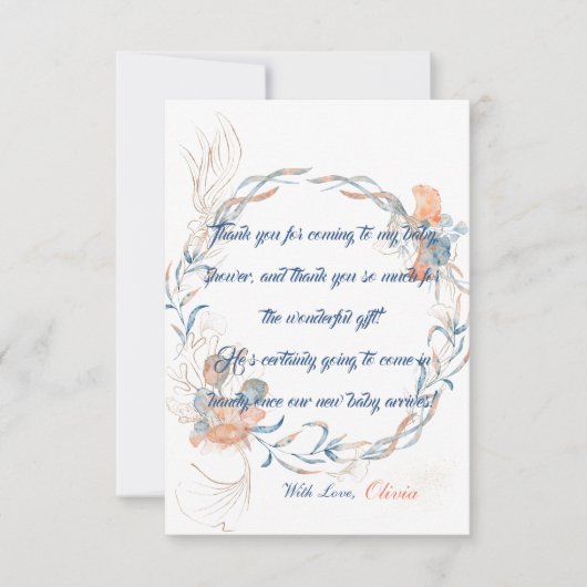 海の水の色のベビーシャワーの下 サンキューカード (正面)