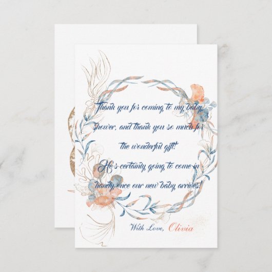 海の水の色のベビーシャワーの下 サンキューカード (正面/裏面)