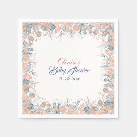 海の水の色のベビーシャワーの下 スタンダードカクテルナプキン (正面)