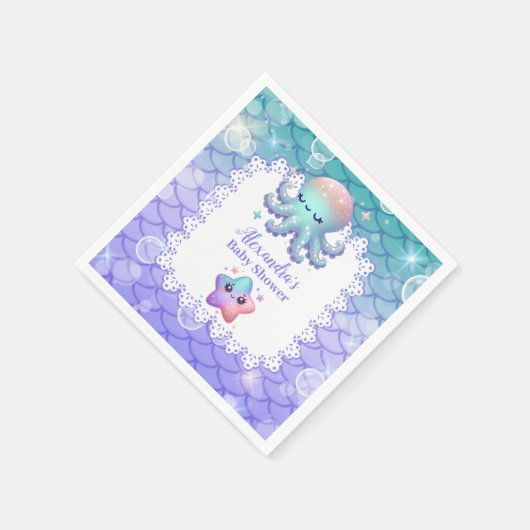 海の水の色のベビーシャワーの下 スタンダードカクテルナプキン (角)