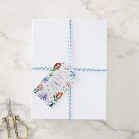 海の水の色のマーメイド誕生日パーティーの下 ギフトタグ (より糸付き)