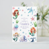 海の水の色のマーメイド誕生日パーティーの下 サンキューカード (スタンド正面)