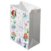 海の水の色のマーメイド誕生日パーティーの下 ミディアムペーパーバッグ (正面アングル)