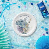 海の水の色の下でイルカかわいい誕生日 ペーパープレート (パーティー)