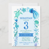 海の水の色の下でクラゲ、海馬 招待状 (正面)