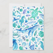 海の水の色の下でクラゲ、海馬 招待状 (裏面)