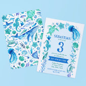 海の水の色の下でクラゲ、海馬 招待状