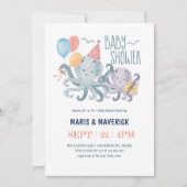 海の水の色の下でタコの赤ちゃんシャワー 招待状 (正面)