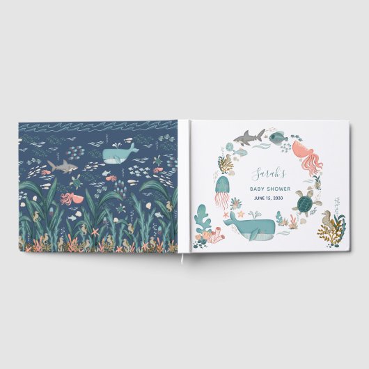 海の水の色の下でリースベビーシャワー ゲストブック (全面)