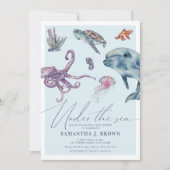 海の水の色の下で海ベビーシャワー 招待状 (正面)