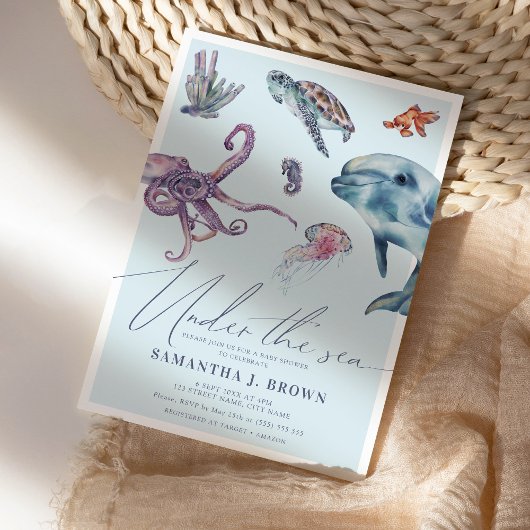 海の水の色の下で海ベビーシャワー 招待状