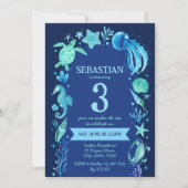 海の水の色の下で海動物ネイビーブルー 招待状 (正面)