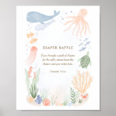 海の水の色の下で赤ちゃんシャワーおむつラッフル ポスター (正面)