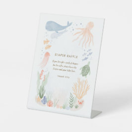 海の水の色の下で赤ちゃんシャワーおむつラッフル 台座サイン
