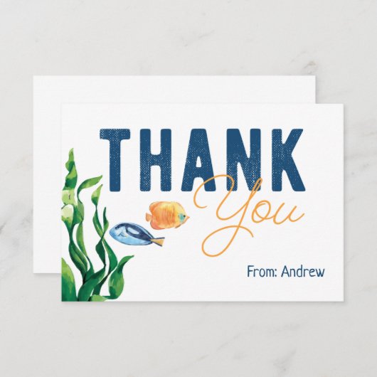 海の水の色の下にありがとうフラットカード サンキューカード (正面/裏面)