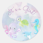 海の水の色の下にかわいいガールシール ラウンドシール (正面)