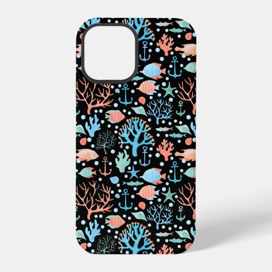 海の水の色の下のパターン暗い iPhoneケース (裏面)