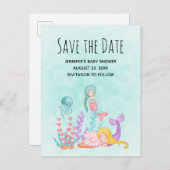 海の水の色の下の人魚の日付を保存 インビテーションポストカード (正面/裏面)