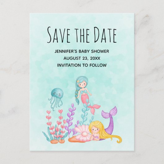 海の水の色の下の人魚の日付を保存 インビテーションポストカード (正面)