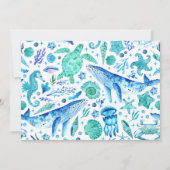 海の水の色の下の海の生活の誕生日写真 招待状 (裏面)