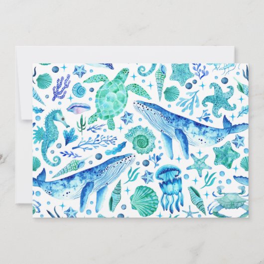 海の水の色の下の海の生活の誕生日写真 招待状 (裏面)