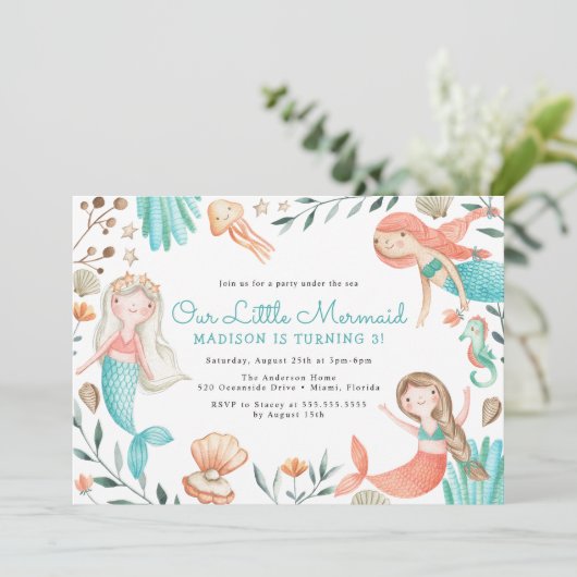 海の水の色の人魚の誕生日パーティーの下 招待状 (スタンド正面)