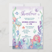 海の水の色の人魚の誕生日パーティーの下 招待状 (正面)