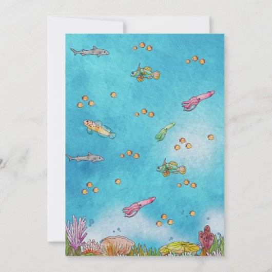 海の水の色の人魚の誕生日パーティーの下 招待状 (裏面)