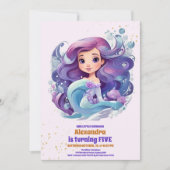 海の水の色の人魚の誕生日パーティーの下 招待状 (正面)