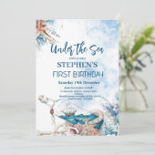 海の水の色の子供たち1th誕生日パーティーの下 招待状 (スタンド正面)