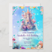 海の水の色の子供の誕生日の招待の下 招待状 (正面)