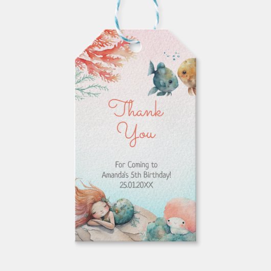 海の水の色の誕生日パーティーの下で魔法 ギフトタグ (正面)