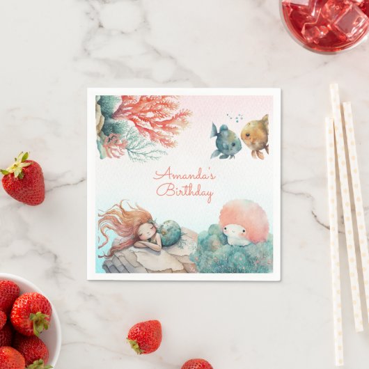 海の水の色の誕生日パーティーの下で魔法 スタンダードカクテルナプキン (インサイチュ)