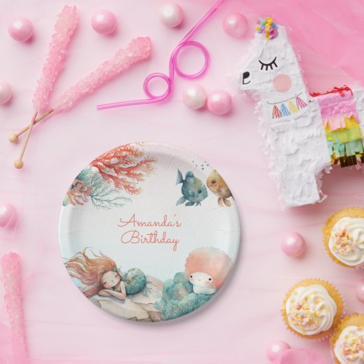 海の水の色の誕生日パーティーの下で魔法 ペーパープレート (パーティー)