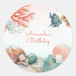 海の水の色の誕生日パーティーの下で魔法 ラウンドシール