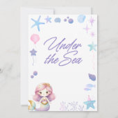 海の水の色の誕生日パーティーの下の人魚 招待状 (裏面)