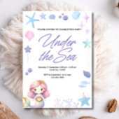 海の水の色の誕生日パーティーの下の人魚 招待状