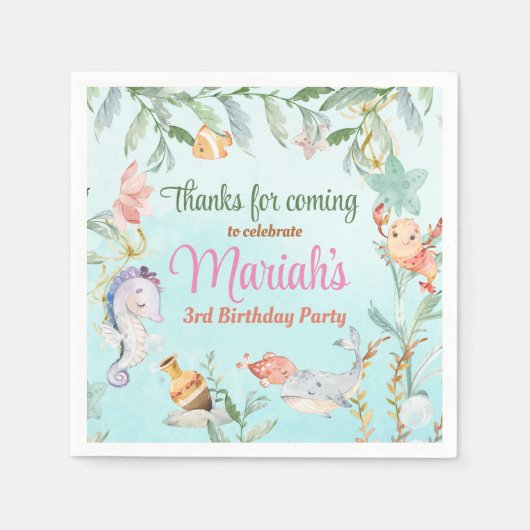 海の水の色の誕生日 スタンダードカクテルナプキン (正面)