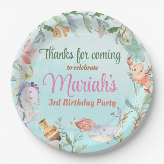 海の水の色の誕生日 ペーパープレート (正面)