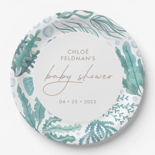 海の水の色の赤ちゃん航海ののシャワーの下 ペーパープレート (正面)