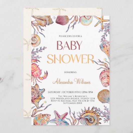 海の水の色の赤ちゃん航海ののシャワーの下 招待状 (正面/裏面)