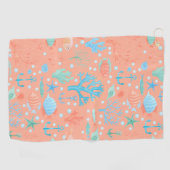 海の水の色コーラルピンクの下 ゴルフタオル (横)