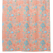 海の水の色コーラルピンクの下 シャワーカーテン (正面)