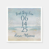 海の水彩とヒトデ結婚ィス スタンダードカクテルナプキン (正面)