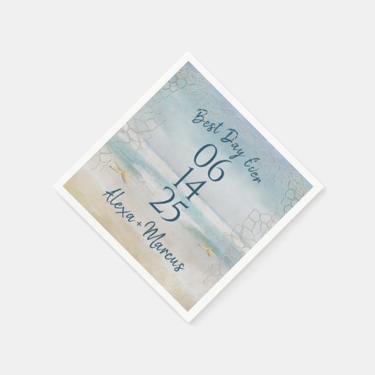 海の水彩とヒトデ結婚ィス スタンダードカクテルナプキン (角)