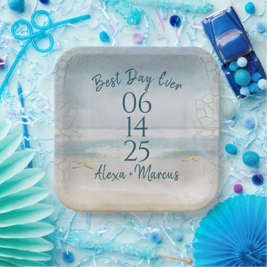 海の水彩とヒトデ結婚ィス ペーパープレート (パーティー)