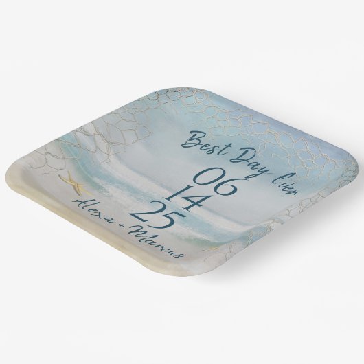 海の水彩とヒトデ結婚ィス ペーパープレート (傾斜あり)