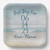 海の水彩とヒトデ結婚ィス ペーパープレート (正面)