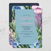 海の水彩のベビーシャワーの下で 招待状 (正面/裏面)